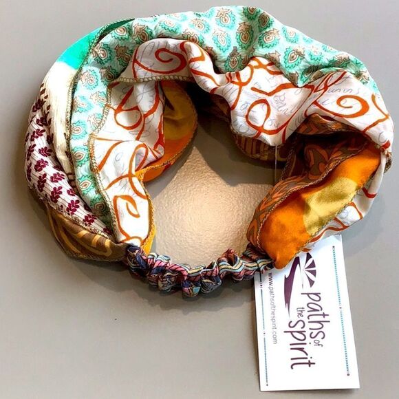 Paths of the Spirit Multicolored Multi Print Ribboned Sari Strip Headband NEW - Picture 2 of 7